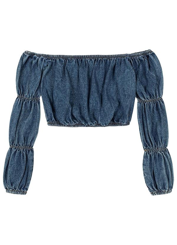 Authoria - Cropped Jeans Manga Longa Azul