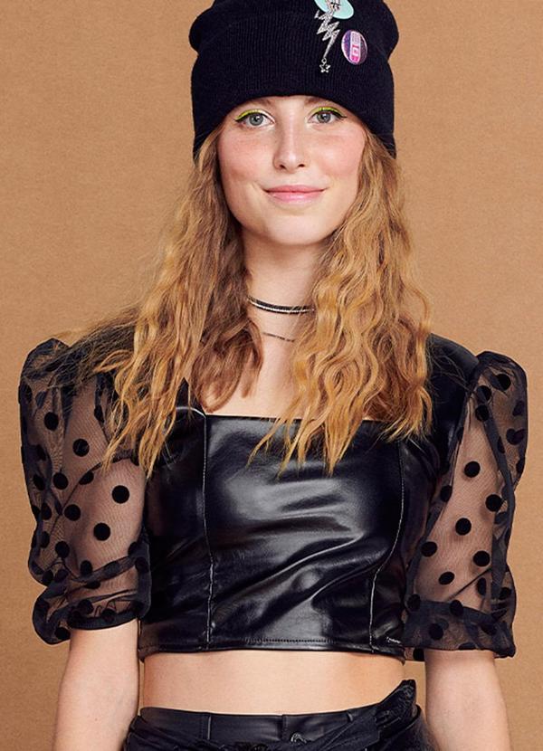 Authoria - Cropped Manga Bufante Preto