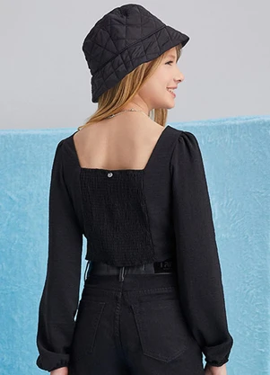 I Am - Cropped Manga Longa Black Preto - I AM
