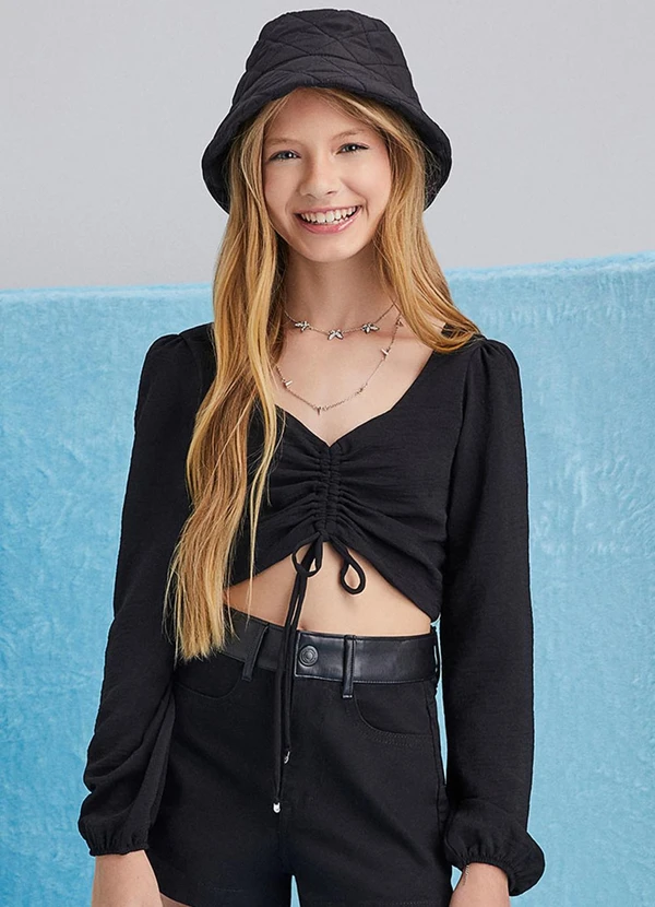 I Am - Cropped Manga Longa Black Preto