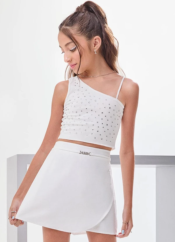 I Am - Cropped Off White de Tule com Strass Off White