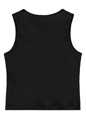 Quimby - Cropped Ribana Canelada Menina Preto - QUIMBY