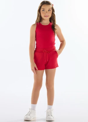 Quimby - Cropped Ribana Canelada Menina Vermelho - QUIMBY