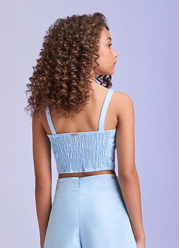 I Am - Cropped Xadrez de Tweed com Brilho Azul 2