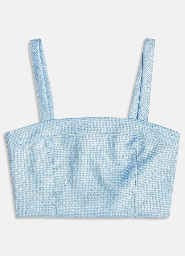 I Am - Cropped Xadrez de Tweed com Brilho Azul 3