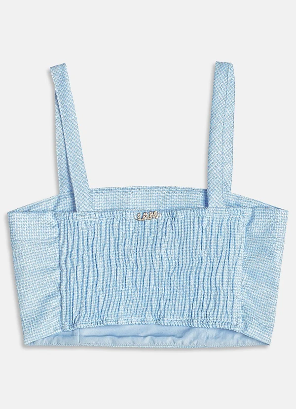 I Am - Cropped Xadrez de Tweed com Brilho Azul 4