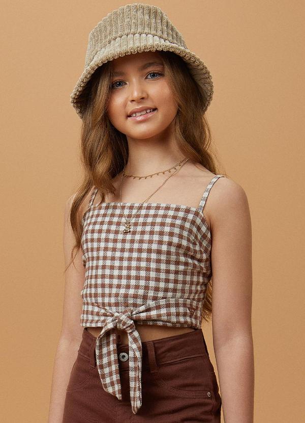 I Am - Cropped Xadrez Marrom