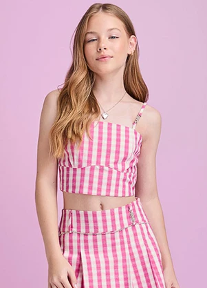 I Am - Cropped Xadrez Rosa - I AM