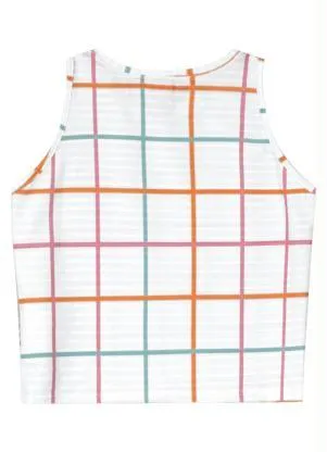 Lilica Ripilica - Regata Cropped Malha Xadrez Grid Menina Branco - LILICA RIPILICA