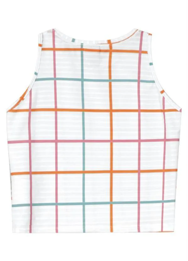 Lilica Ripilica - Regata Cropped Malha Xadrez Grid Menina Branco 2