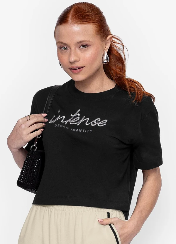 Minty - T- Shirt Bordada Feminina Preto