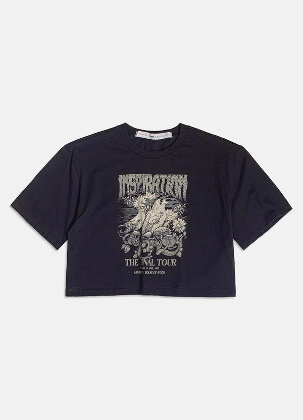 I Am - T-Shirt Cropped com Strass Preto 1