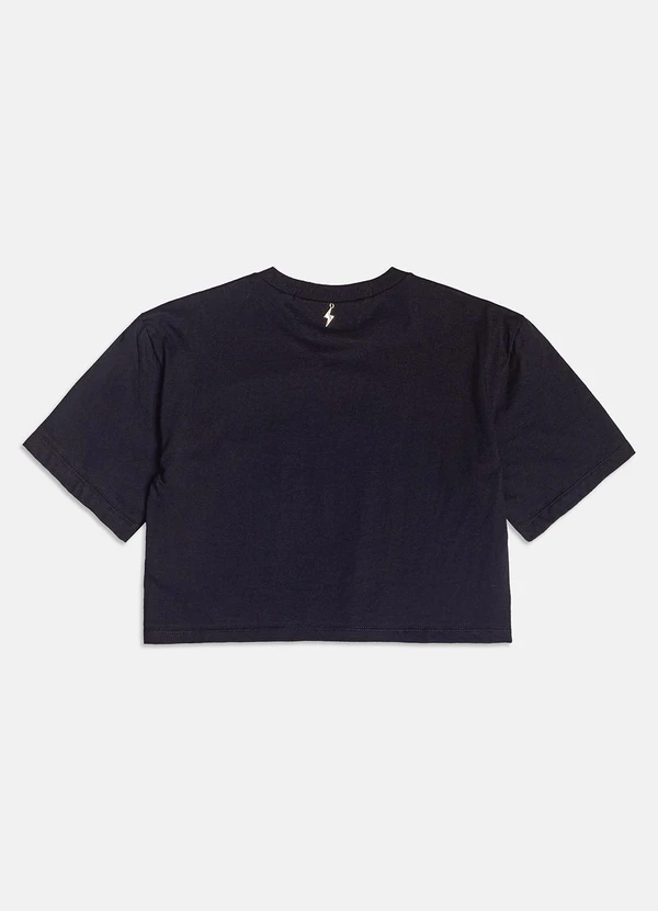 I Am - T-Shirt Cropped com Strass Preto 2