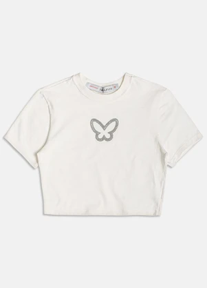 I Am - T-Shirt Cropped de Borboleta com Strass Pérola - I AM