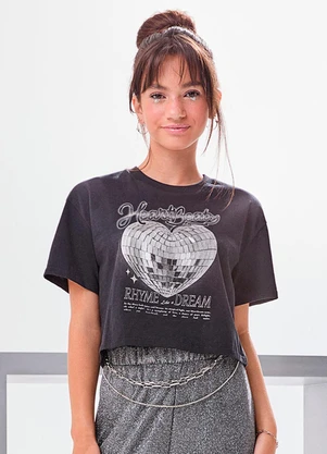 I Am - T-Shirt Cropped Heart Beats Preto - I AM