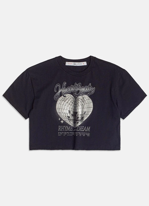 I Am - T-Shirt Cropped Heart Beats Preto 3