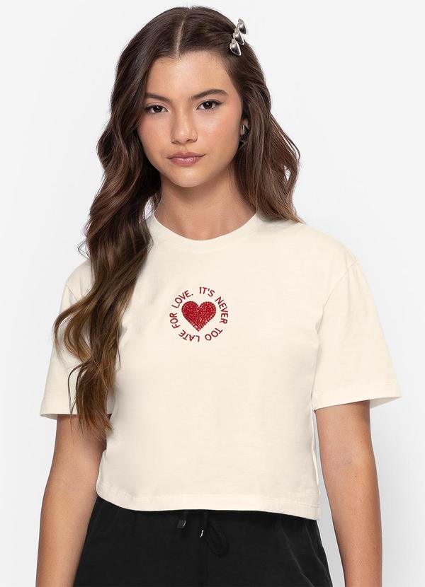 Minty - T-Shirt Meia Malha Bordada Bege