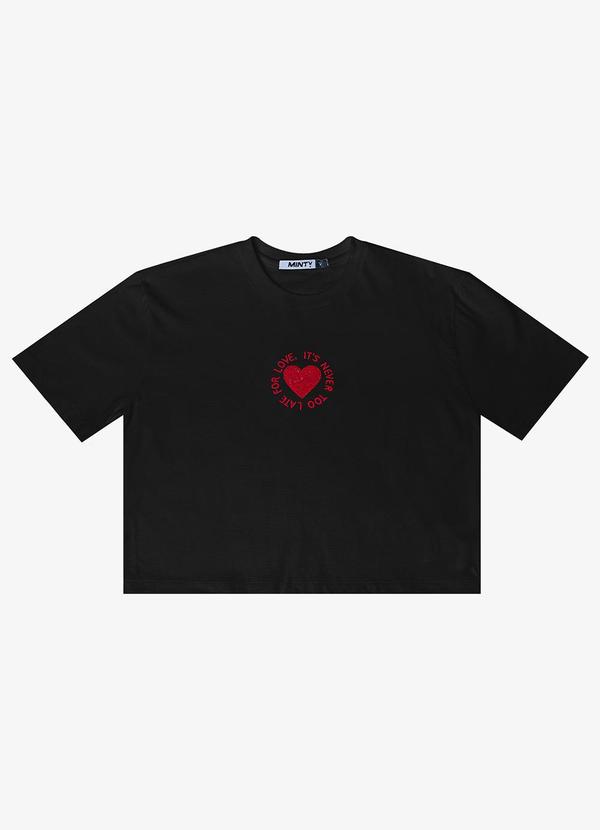 Minty - T-Shirt Meia Malha Bordada Preto