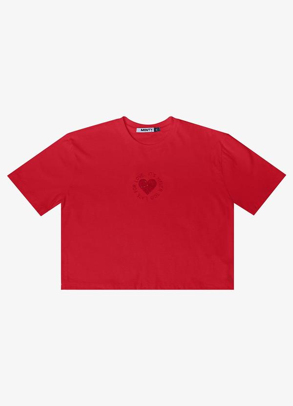 Minty - T-Shirt Meia Malha Bordada Vermelho