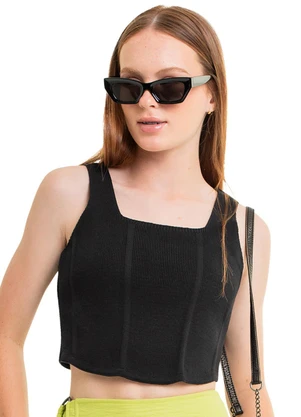 Gloss - Top Corset Juvenil em Tricô Preto - GLOSS