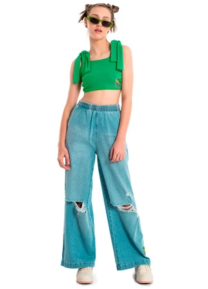 Gloss - Top Cropped Básico Juvenil em Ribana Verde - GLOSS