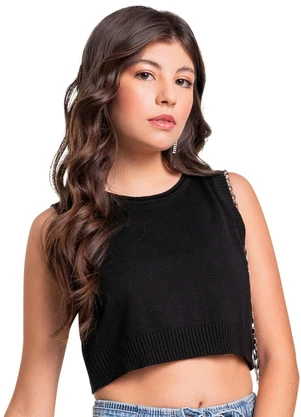 Gloss - Top Cropped em Tricô Juvenil Preto - GLOSS