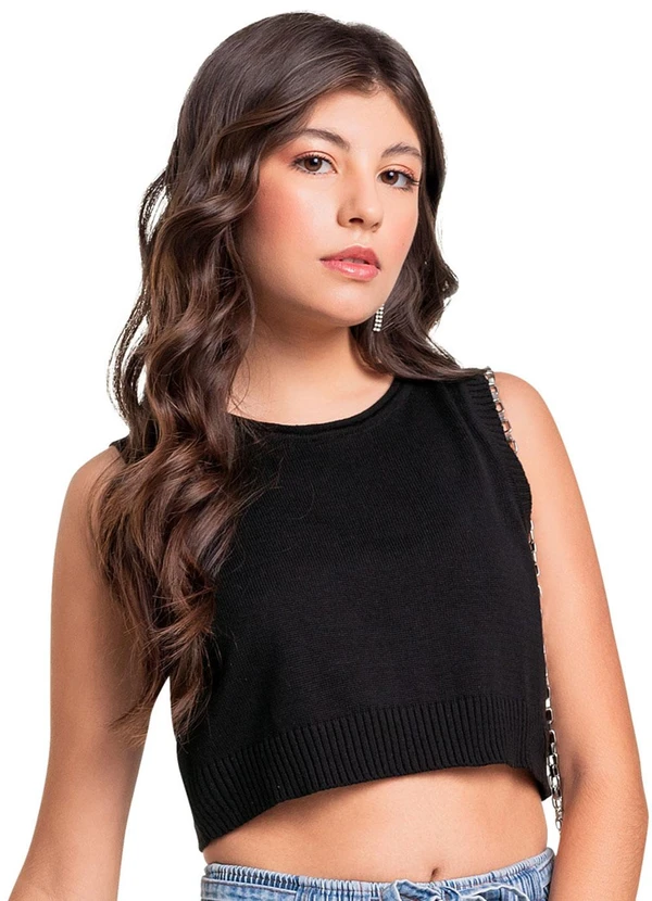 Gloss Top Cropped em Tricô Juvenil Preto