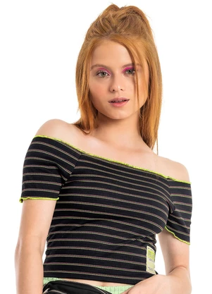 Gloss - Top Cropped Juvenil em Malha Lastex Preto - GLOSS