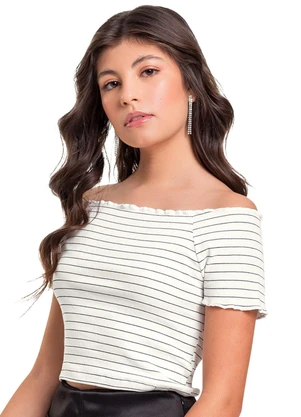 Gloss - Top Cropped Listrado em Ribana Juvenil Bege - GLOSS