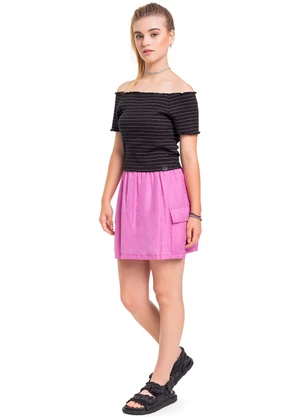 Gloss - Top Cropped Listrado em Ribana Juvenil Preto - GLOSS
