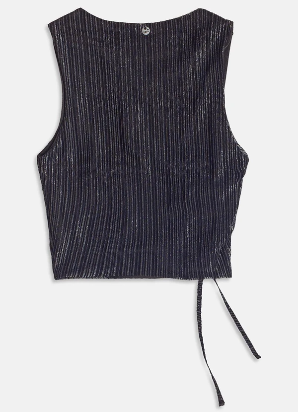 I Am - Top de Tule Listrado Preto 4
