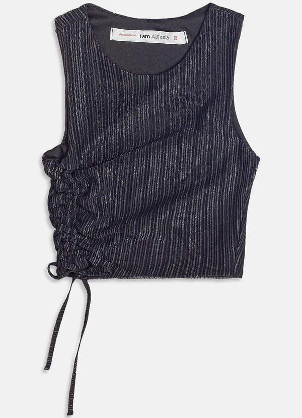 I Am - Top de Tule Listrado Preto 5