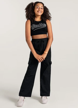 Brandili - Top em Cotton Infantil Menina Preto - BRANDILI