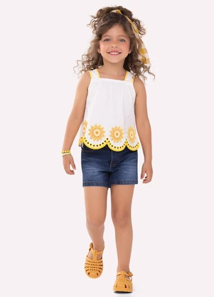 Nanai - Blusa Cropped Infantil Corte a Laser Branco - NANAI