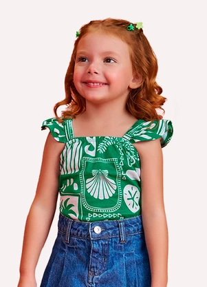 Nanai - Blusa Cropped Infantil Menina em Algodão Verde - NANAI