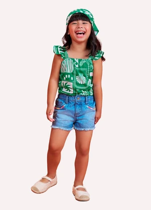 Nanai - Blusa Cropped Infantil Menina em Algodão Verde - NANAI