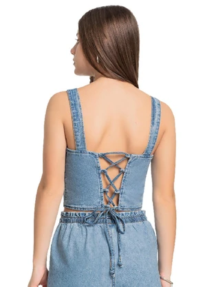 Gloss - Top Juvenil em Jeans com Strass Azul - GLOSS