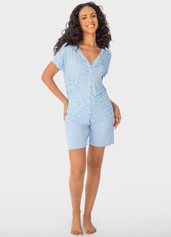 Malwee - Pijama Azul Celeste Curto Floral