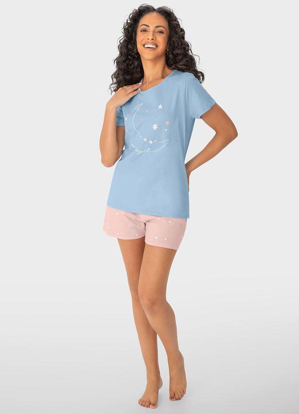 Malwee - Pijama Azul Pastel Curto Noite Estrelada