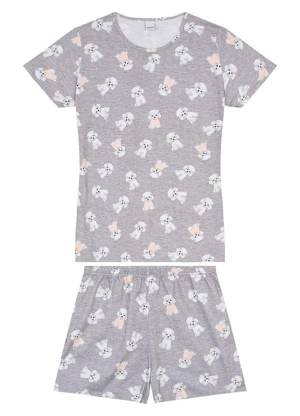 Malwee - Pijama Cinza Claro Curta Cachorros em Malha