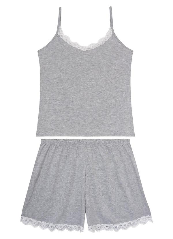 Malwee - Pijama Cinza Claro Curto com Renda