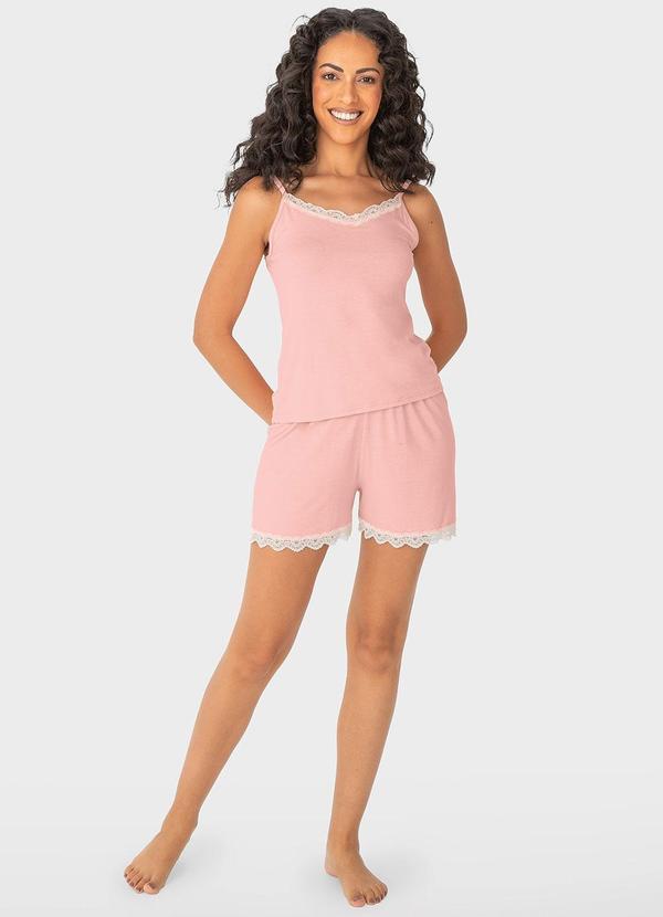 Malwee - Pijama Rosê Curto com Renda