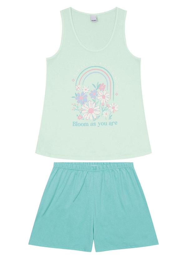 Malwee - Pijama Verde Água Curto com Glitter