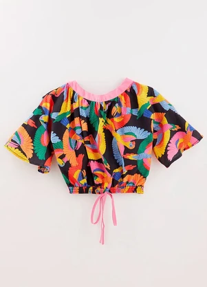 Fábula - Blusa 100% Algodão Estampada Revoada Preto - FÁBULA