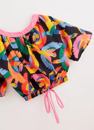 Fábula - Blusa 100% Algodão Estampada Revoada Preto - FÁBULA