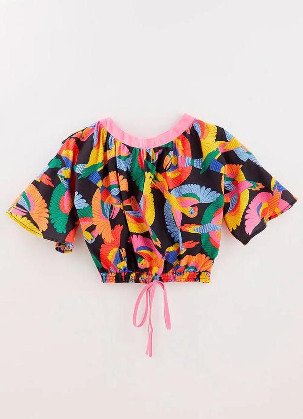 Fábula - Blusa 100% Algodão Estampada Revoada Preto