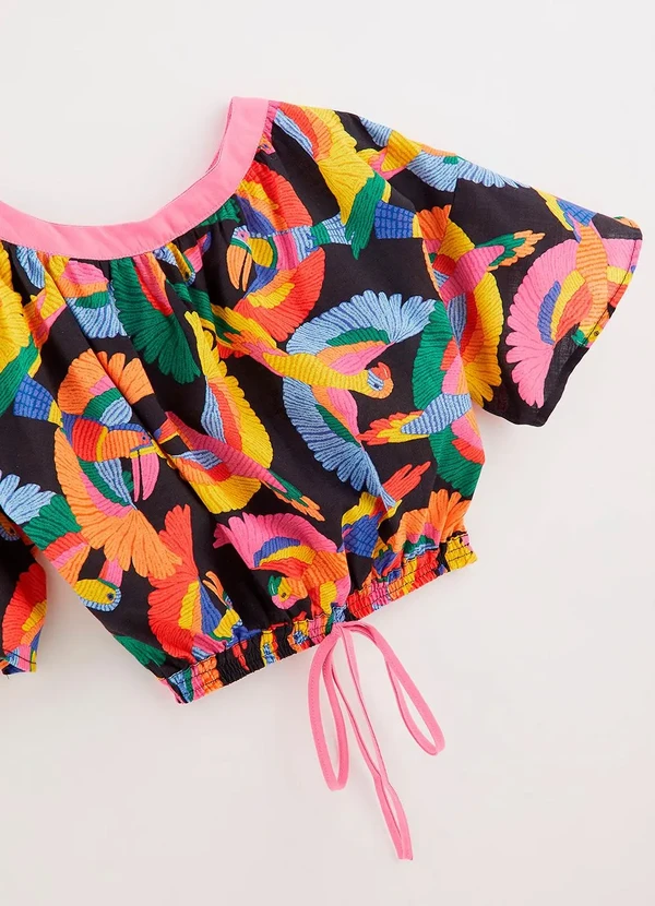 Fábula - Blusa 100% Algodão Estampada Revoada Preto 2