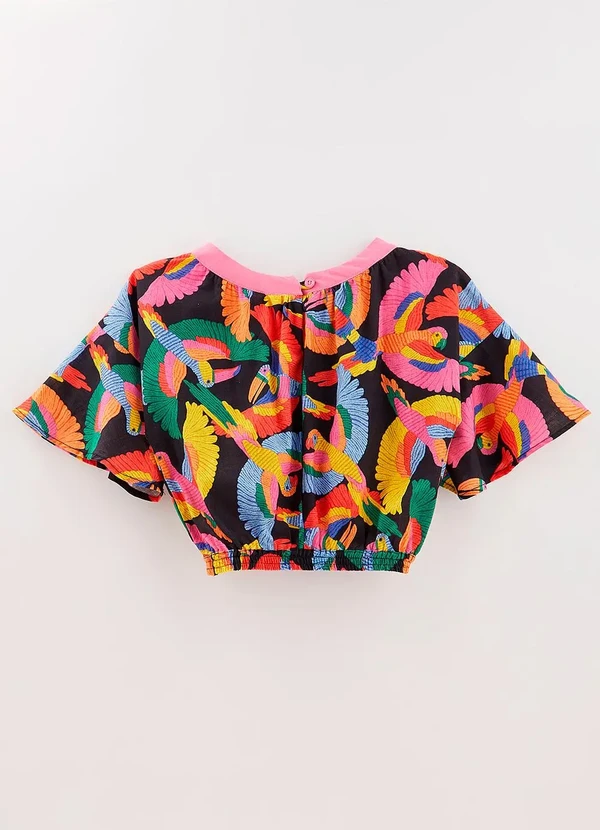 Fábula - Blusa 100% Algodão Estampada Revoada Preto 3