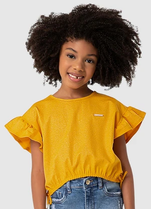Carinhoso - Blusa Amarelo Mostarda Box com Glitter Menina - CARINHOSO
