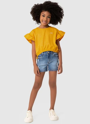 Carinhoso - Blusa Amarelo Mostarda Box com Glitter Menina - CARINHOSO